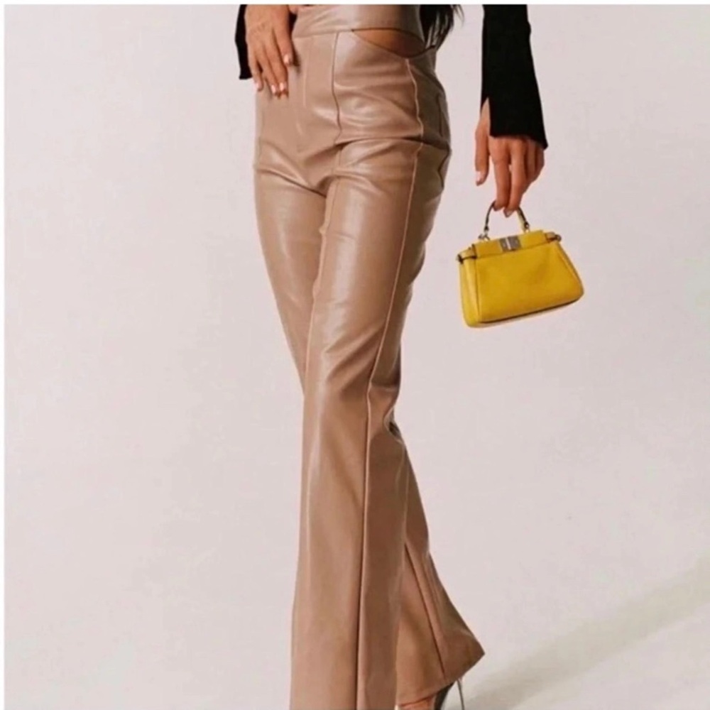 Tiger Mist tan leather pants with cut outs size  S